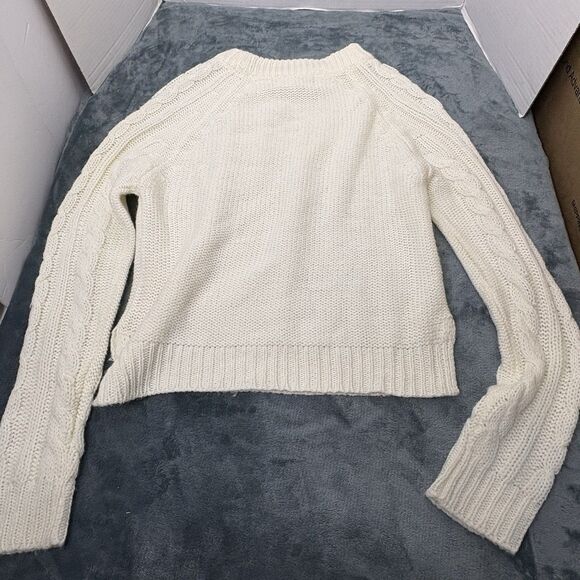 Women’s Cable-knit Sweater White Size Medium Cozy Classy Cottagecore Preppy - Picture 7 of 8